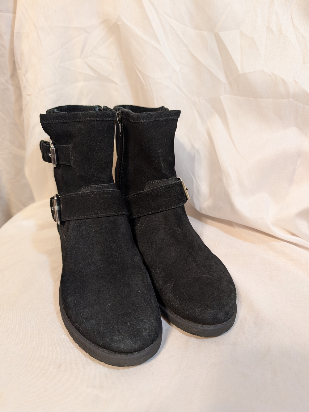Steve Madden Black Suede Buckle Ankle Booties
